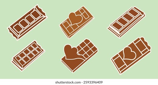 Various chocolate bars are depicted against a light mint green background