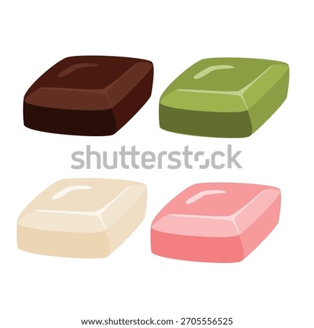 Various chocolate flavour set. Chocolate, matcha, white chocolate and strawberry chunky bar 