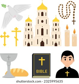 Conjunto de cristiandad variada, ilustración vectorial