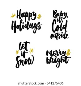 Various Christmas Holidays Typography. Hand written elegant phrase for your design. Custom hand lettering. Can be printed on greeting cards, paper and textile designs, etc.