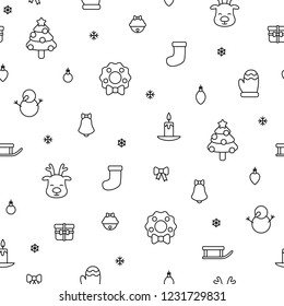 Various christmas items black simple outline seamless pattern