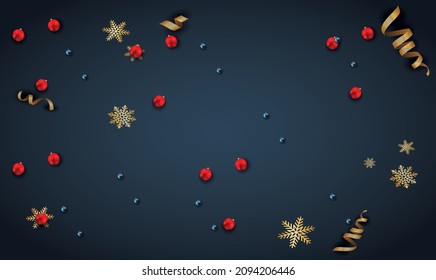 Various Christmas objects on abstract dark background