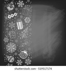 Various Christmas related objects forming border. Christmas background with space for text