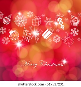 Various Christmas related objects forming border. Christmas background with space for text