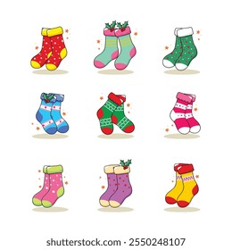 Various christmas sock vector. 
Vector is done with precision, editable,  and also suitable for printing.
Thank you for stopping by.