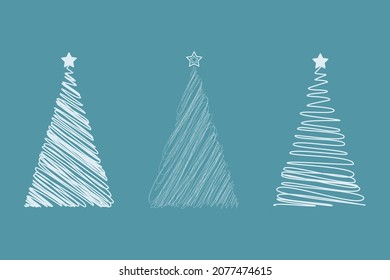 Various christmas tree. Pine tree made of outline style. Vector illustration.