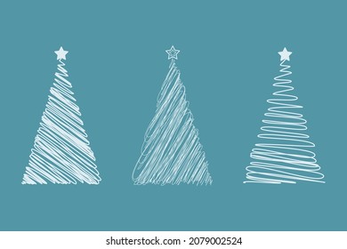 Various christmas tree. Pine tree made of outline style. Vector illustration.