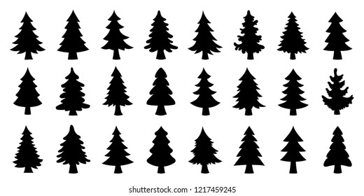 various christmas tree silhouette on the white background - Shutterstock ID 1217459245