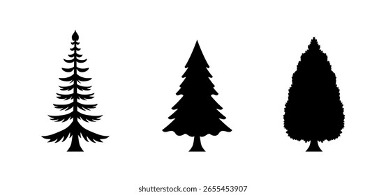 various christmas tree silhouette on black colour