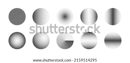 Various Circles Stipple Hand Drawn Dotwork Vector Abstract Shapes Set With Different Variations Of Black Noise Gradient Isolated On White. Halftone Dotted Round Design Elements Dust Texture Collection