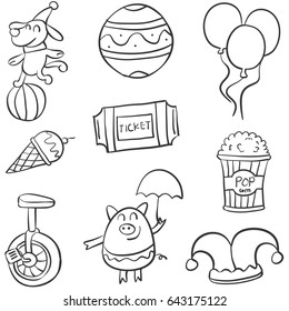 Various circus object of doodle collection