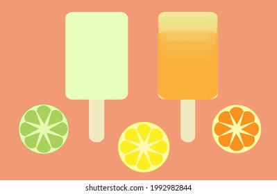 Various citrus flavored ice creams and citrus slices.