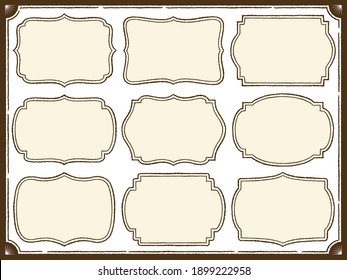 Various classic label shapes frame design set in hand drawn style (brown)