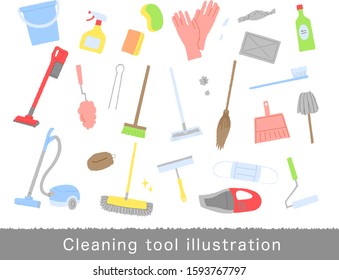 Various cleaning tools illustration set