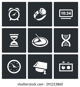 Various clock and a method for determining time icons set. Vector Illustration.
Isolated Flat Icons collection on a black background for design