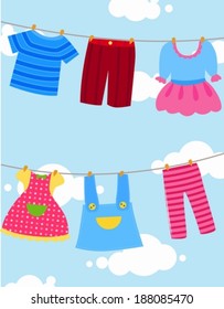 various clothes on washing line