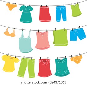 various clothes on washing line