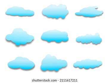 Various cloud design with blue gradation and shadow