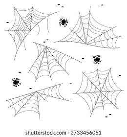 Various cobweb designs with arachnids, spooky halloween elements