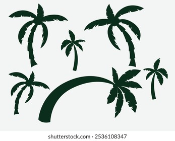 Various coconut tree designs in unique silhouettes and styles. Ideal for tropical-themed illustrations, logos, or decorative projects, each tree captures a distinct island vibe.