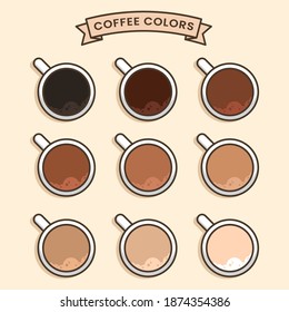 various coffee color in the cup set