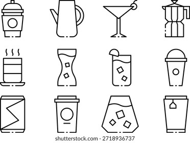Ilustración de varios contenedores de café y bebidas