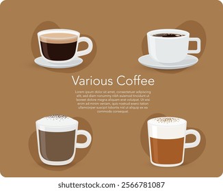 Various coffee drinks set isolated on white background stock illustration