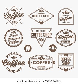 various coffee shop and product badge set in brown color