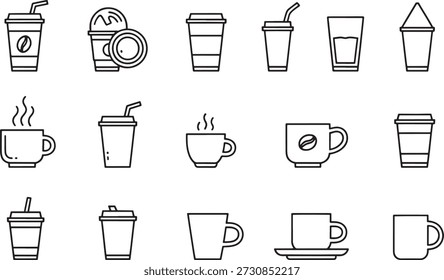 Various coffee and tea cups and mugs different types of hot and cold drinks