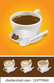 Various coffee type and taste in cups