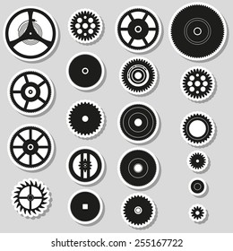 various cogwheels parts of watch movement stickers eps10
