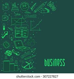 Diversas colecciones de elementos infográficos de negocios sobre fondo verde.