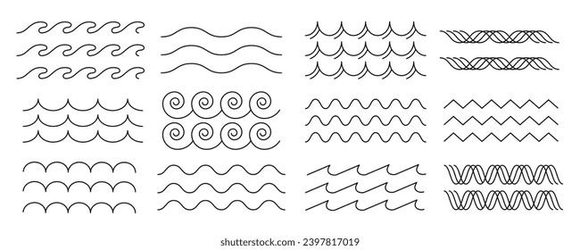 varias colecciones y conjunto de imágenes de la línea de onda de agua diseño de iconos, onda de agrupamiento y paquete