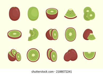 Various collections of fresh kiwi slices hand drawn illustration