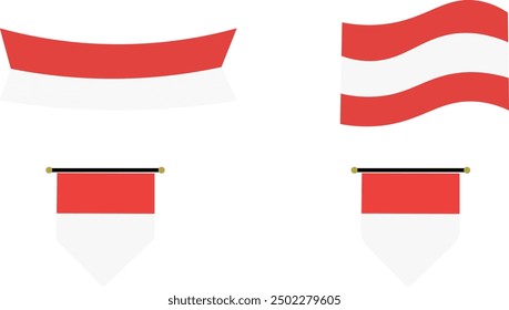 various collections of Indonesian flag ribbons in the form of curved and striped lines, minimalist, simple,
