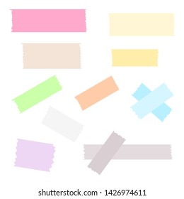 various color adhesive tape pieces, different size for decoration design isolated on white background. vector illustration