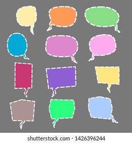 various color blank speech bubbles with white line border on dark grey background. vector illustration