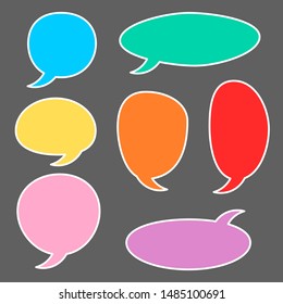 various color blank speech bubbles set isolated on dark grey background. vector illustration 