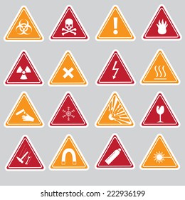 various color danger signs types stickers eps10