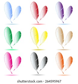 various color feathers symbols with shadow eps10