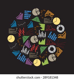 various color graphs icons in circle eps10