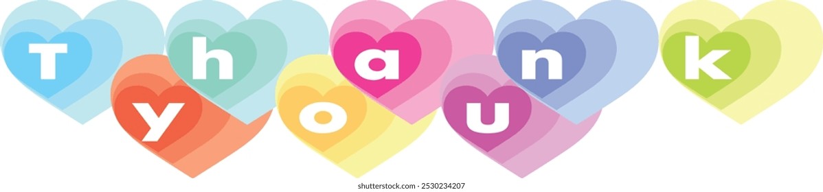 various color heart shape with words thank you white color, thank you words vector illustration, isolated on white background.