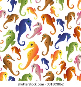 various color seahorses icons set seamless pattern eps10