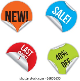 Various color stickers with discounts and advertising