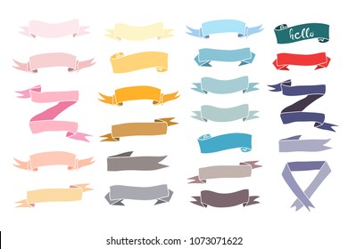 Various colored banners. Hand drawn big vector set. All elements are isolated