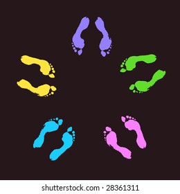 Various Colored Footprints Set In A Circle