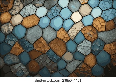 various colored mosaic texture background. Gray, blue, golden geometric shapes. eps 10