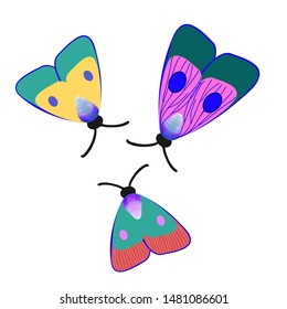various colored moth butterflies vector isolated