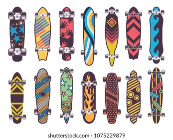 Various colored patterns on skateboards