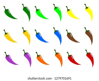 Various colored peppers on a white background